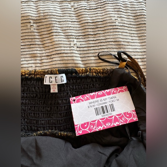 NWT TCEC Black and Gold Floral Party Dress - Picture 5 of 5